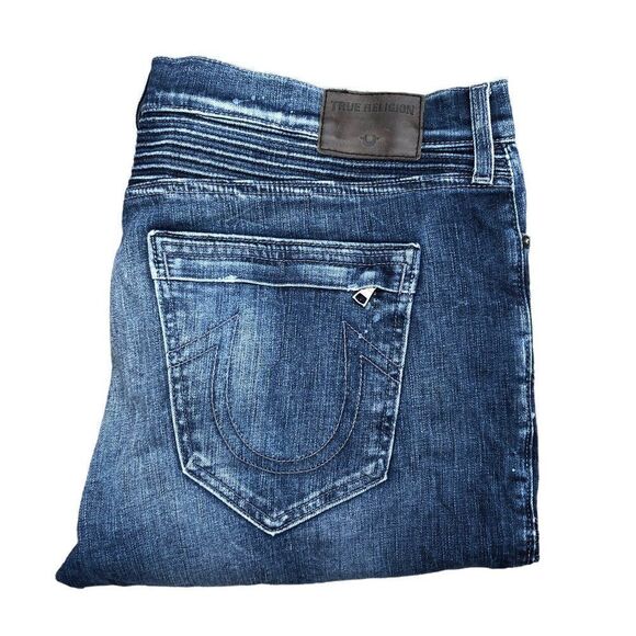 RARE True Religion Jeans Shorts Size 38 GENO MOTO Blue - Picture 8 of 9